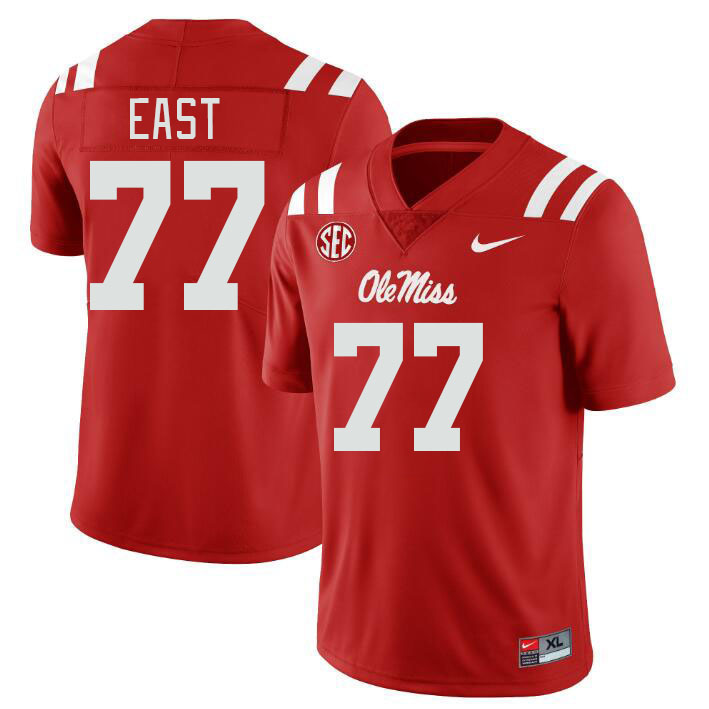 Men #77 Cam East Ole Miss Rebels College Football Jerseyes Stitched Sale-Red